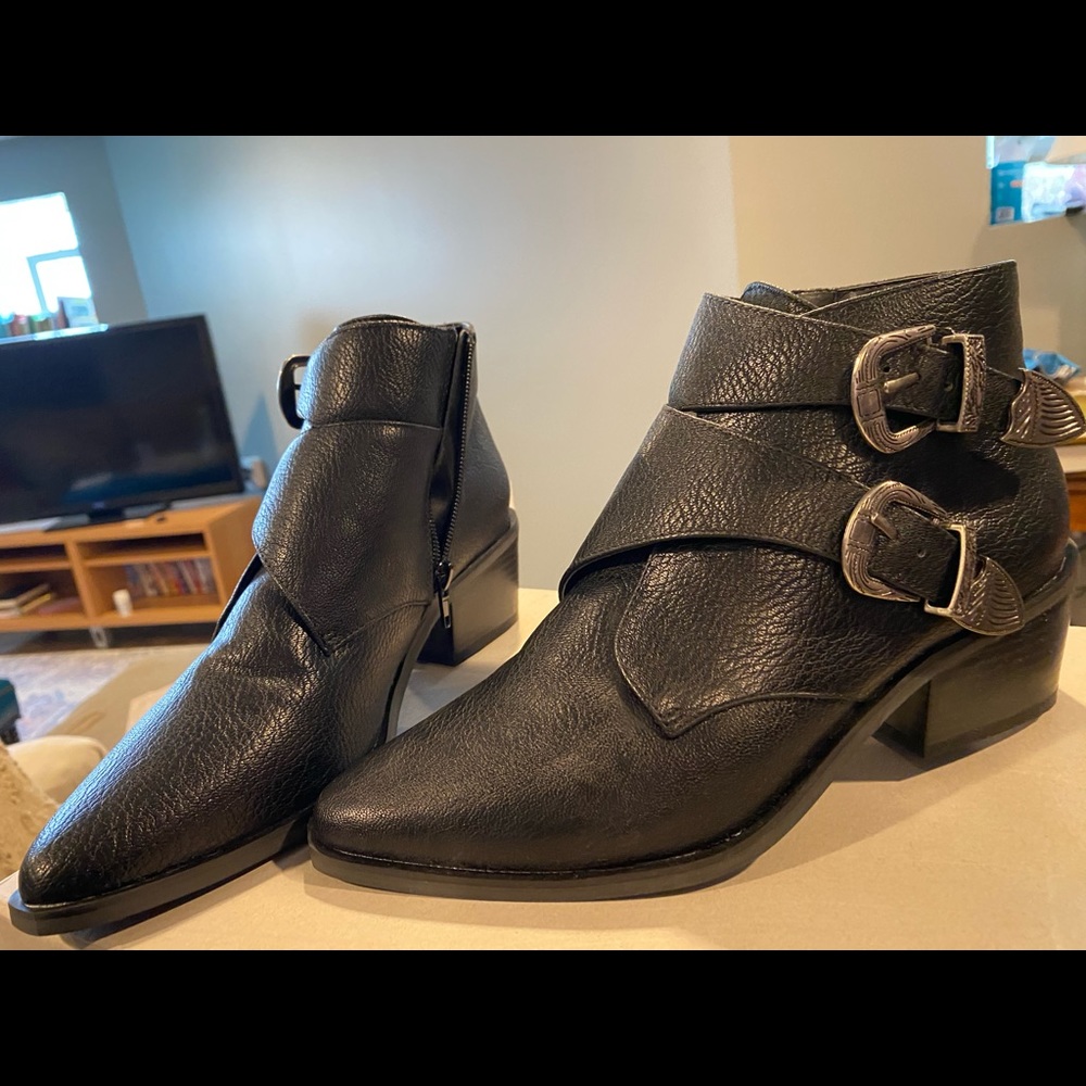 Black leather booties